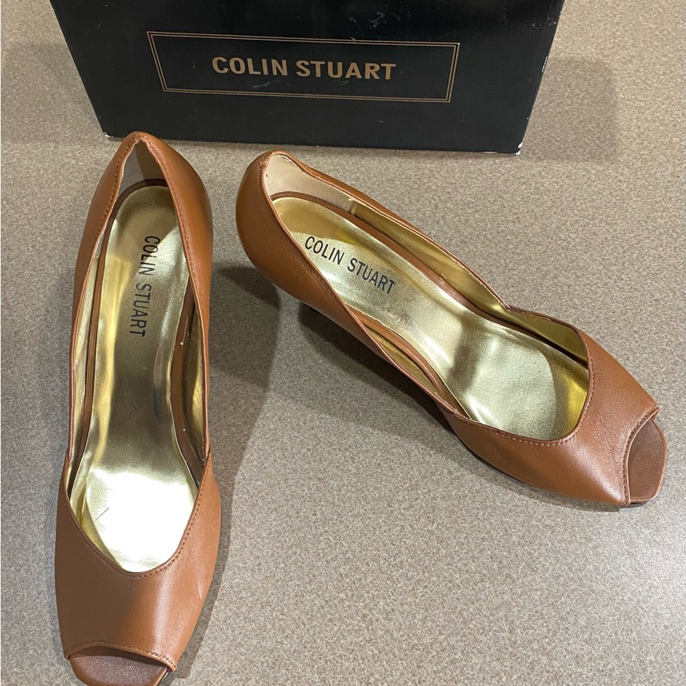 Colin Stuart Tan Peep Toe Heels